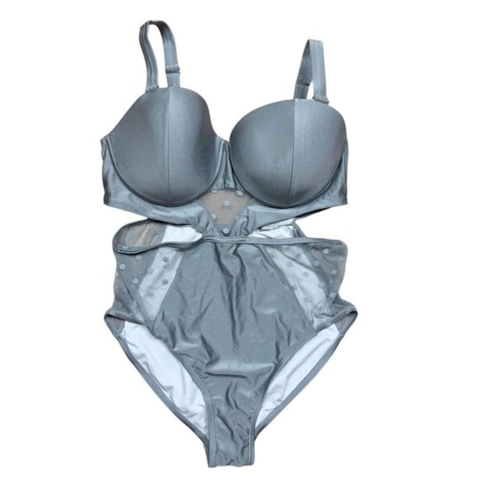 GabiFresh x Swimsuits For All Silver Metallic Mesh Cut Out One Piece 16D/DD